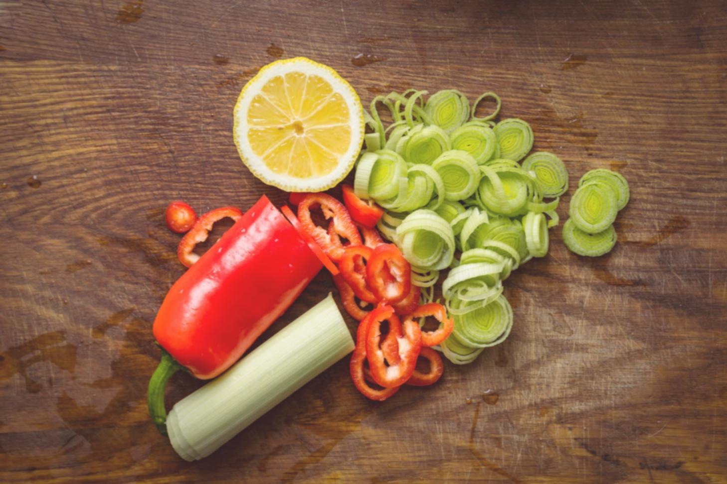 Meal preparation workspace at Salvatore showing organized ingredients and cooking setup